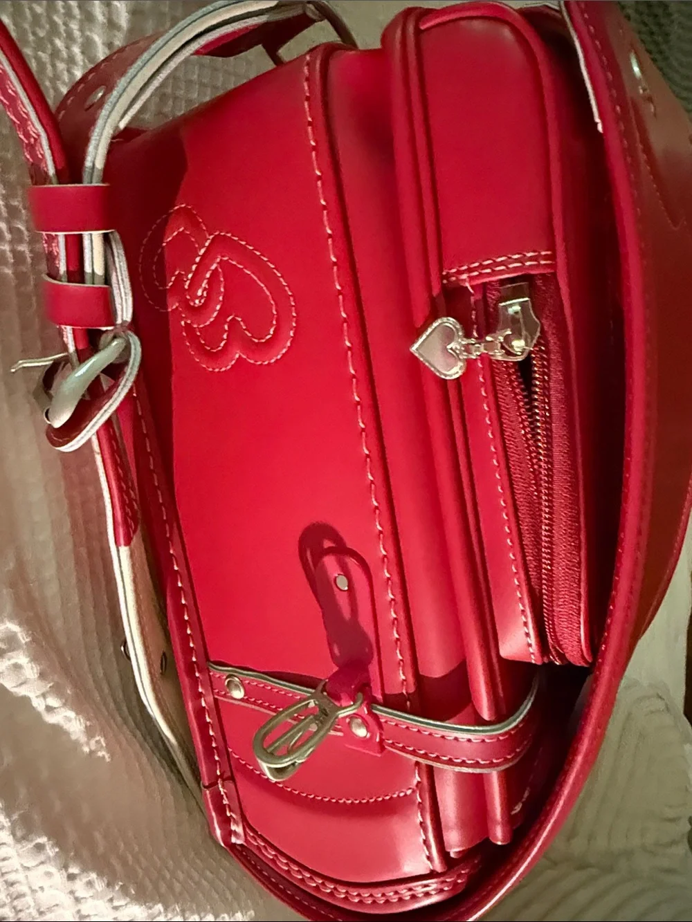 Authentic Seiban Lovepea Randoseru Backpack – Red Dual Heart Edition